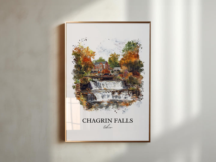 Chagrin Falls OH Wall Art, Cuyahoga County Print, Cleveland Watercolor, Chagrin Falls Gift, Travel Print, Travel Poster, Housewarming Gift