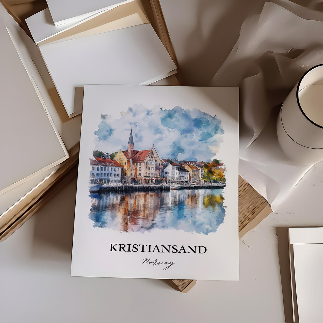 Kristiansand Wall Art, Agder County Print, Norway Watercolor Art, Kristiansand Gift, Travel Print, Travel Poster, Housewarming Gift