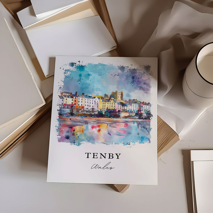 Tenby Wales Wall Art, Tenby Print, Wales Watercolor, Tenby Gift, Travel Poster, Housewarming Gift