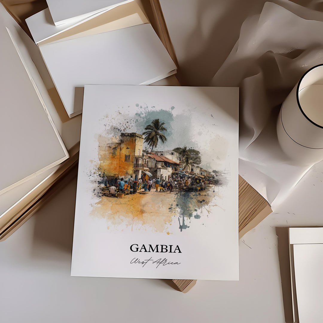 Gambia Wall Art, West Africa Print, Gambia Watercolor Art, Gambia Gift, Travel Print, Travel Poster, Housewarming Gift