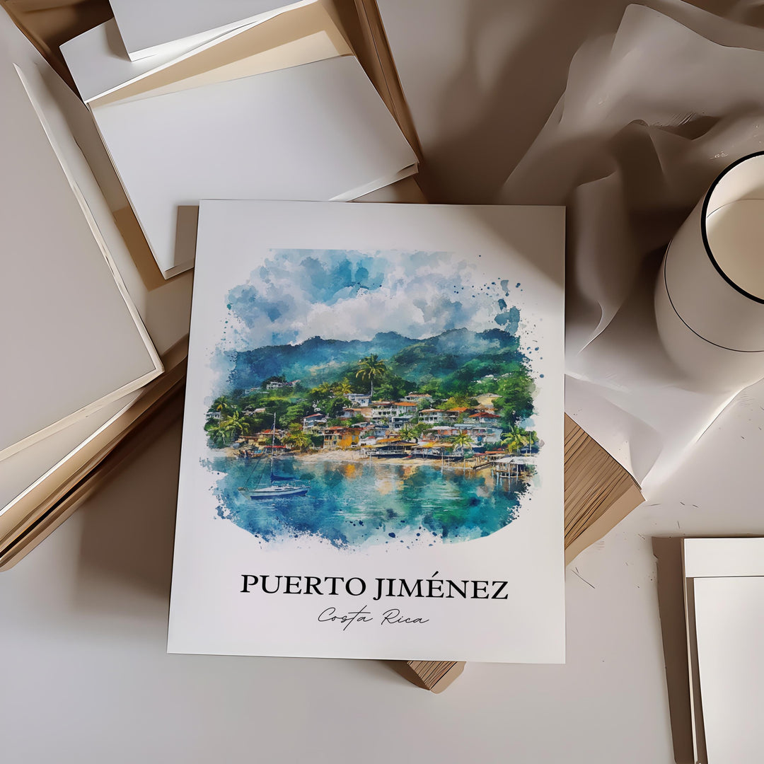 Puerto Jiménez Wall Art, Puntarenas Print, Costa Rica Watercolor Art, Puerto Jiménez Gift, Travel Print, Travel Poster, Housewarming Gift
