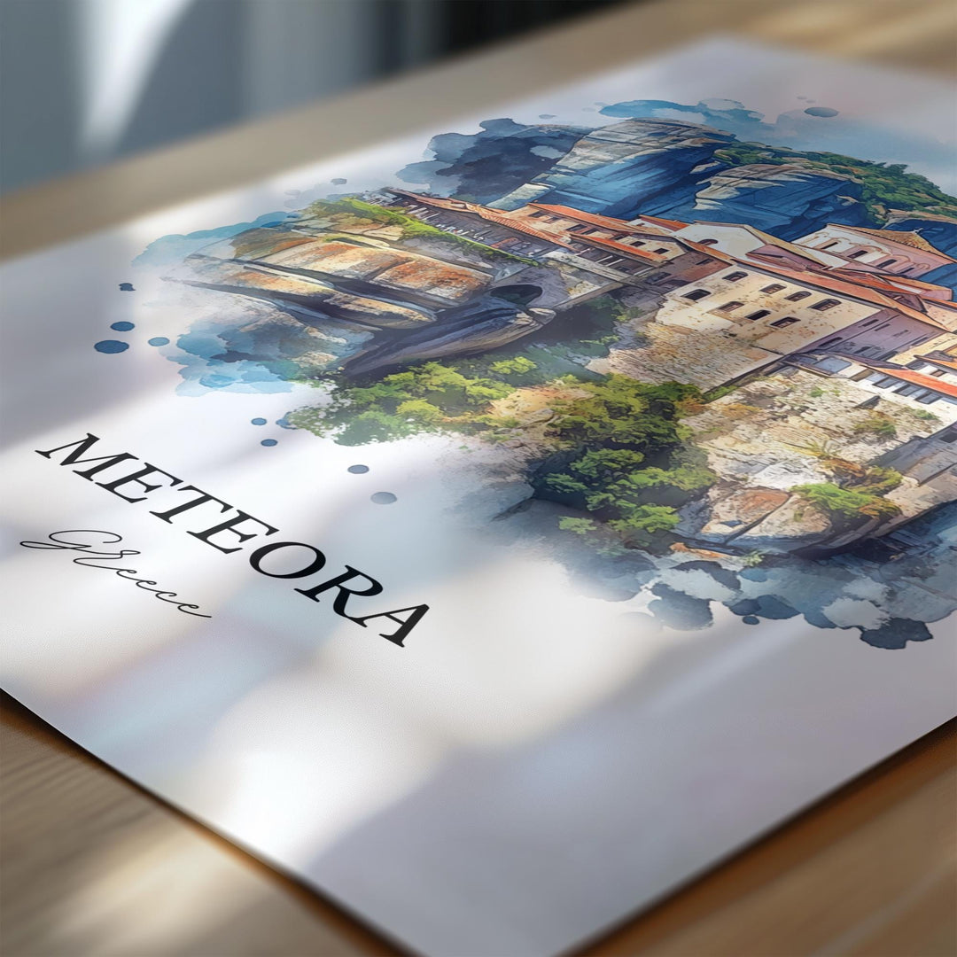 Meteora Wall Art, Meteora Greece Print, Greece Watercolor Art, Trikala Greece Gift, Travel Print, Travel Poster, Housewarming Gift