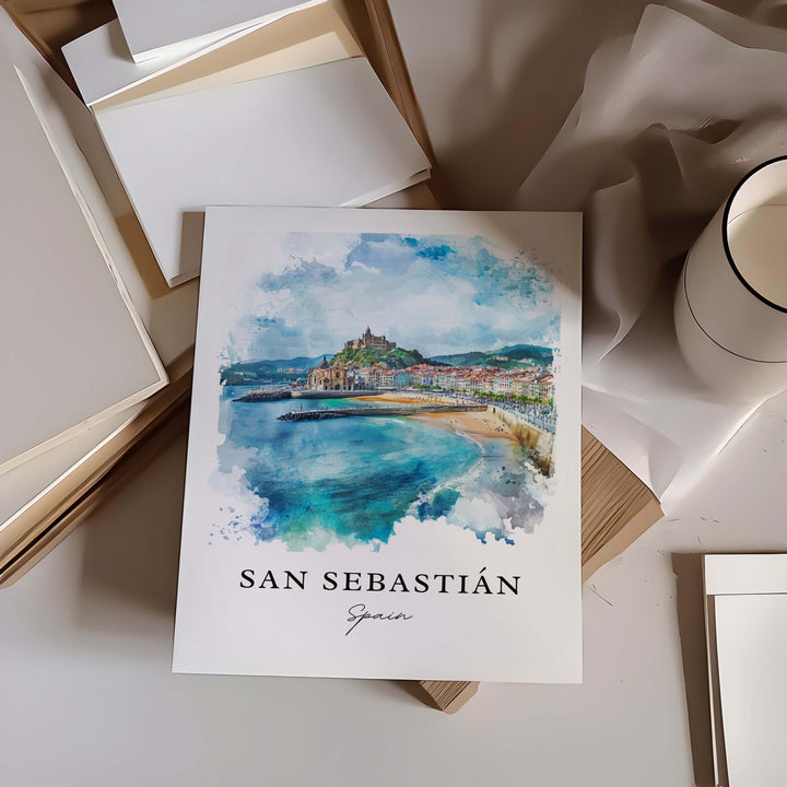 San Sebastián Spain Wall Art, Basque County Print, Spain Watercolor Art, San Sebastián Gift, Travel Print, Travel Poster, Housewarming Gift