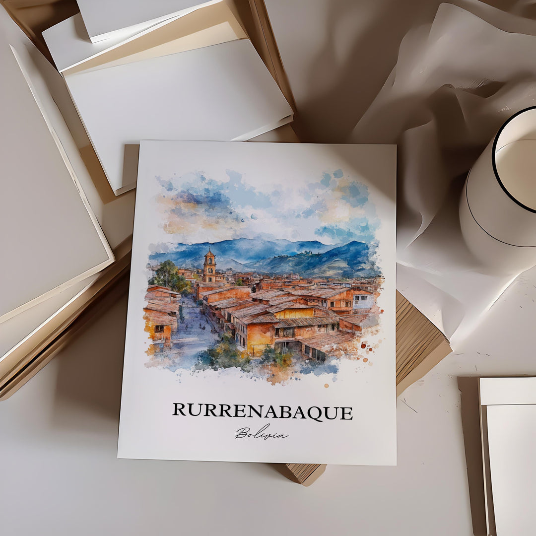 Rurrenabaque Wall Art, Beni River Print, Bolivia Watercolor Art, Rurrenabaque Bolivia Gift, Travel Print, Travel Poster, Housewarming Gift