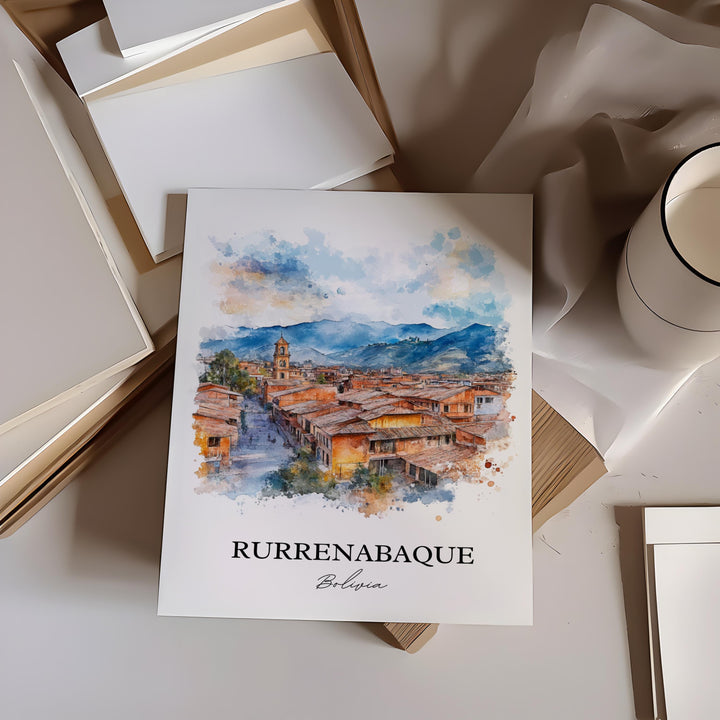 Rurrenabaque Wall Art, Beni River Print, Bolivia Watercolor Art, Rurrenabaque Bolivia Gift, Travel Print, Travel Poster, Housewarming Gift