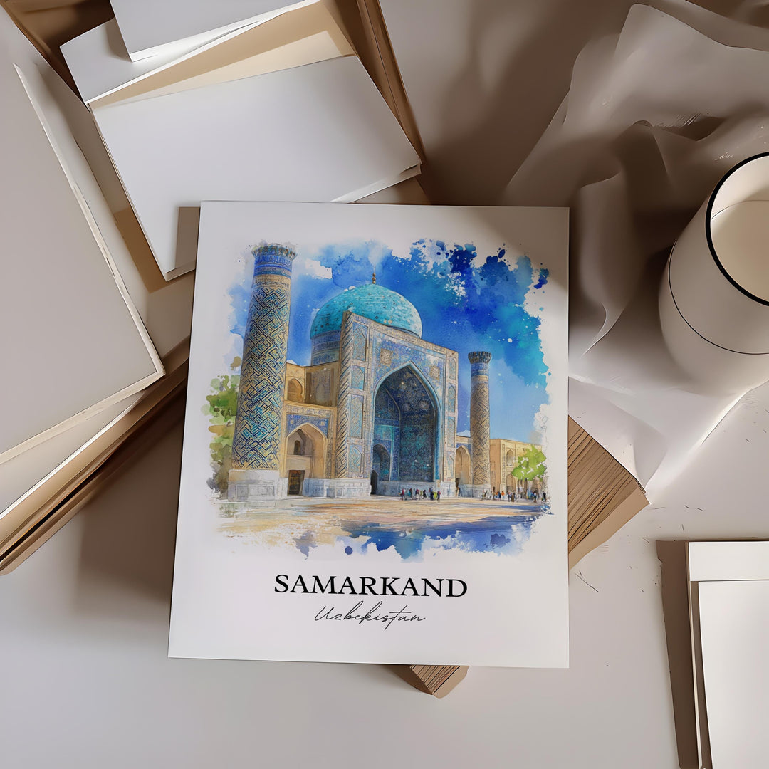 Samarkand Wall Art, Uzbekistan Print, Uzbekistan Watercolor Art, Samarkand Gift, Travel Print, Travel Poster, Housewarming Gift