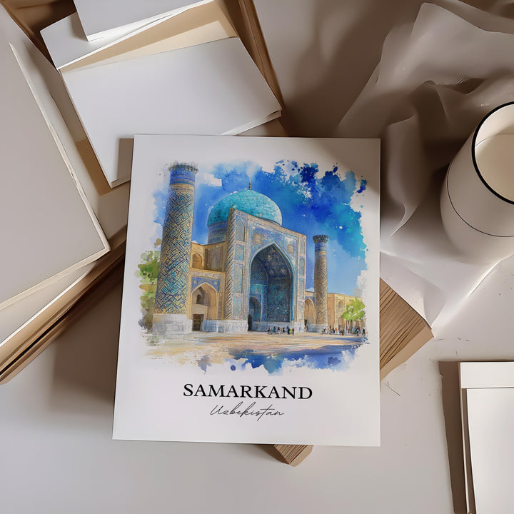 Samarkand Wall Art, Uzbekistan Print, Uzbekistan Watercolor Art, Samarkand Gift, Travel Print, Travel Poster, Housewarming Gift