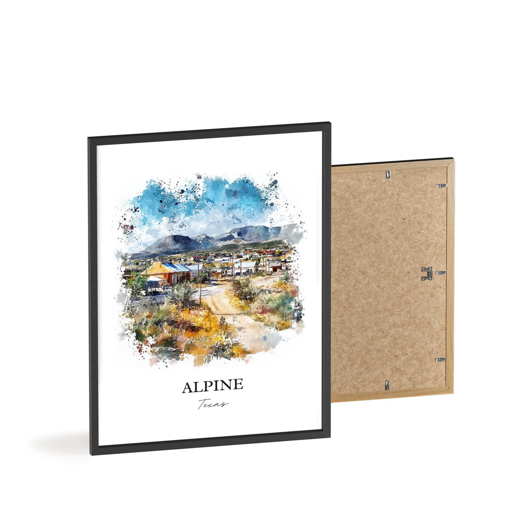 Alpine Texas Wall Art, Brewster County TX Print, Texas Watercolor Art, Alpine Texas Gift, Travel Print, Travel Poster, Housewarming Gift