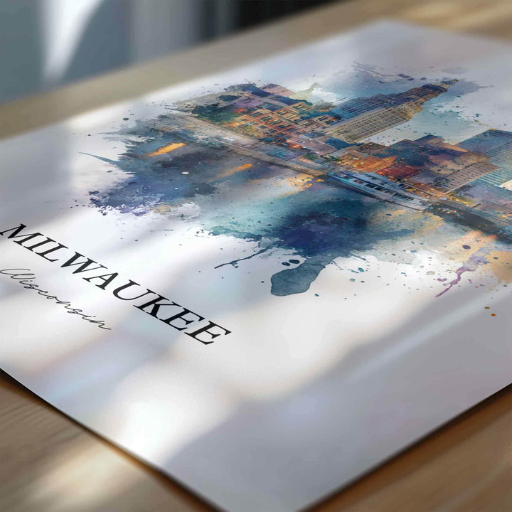 Milwaukee Wall Art, Milwaukee Print, Milwaukee WI Watercolor, Milwaukee Wisconsin Skyline, Travel Print, Travel Poster, Housewarming Gift