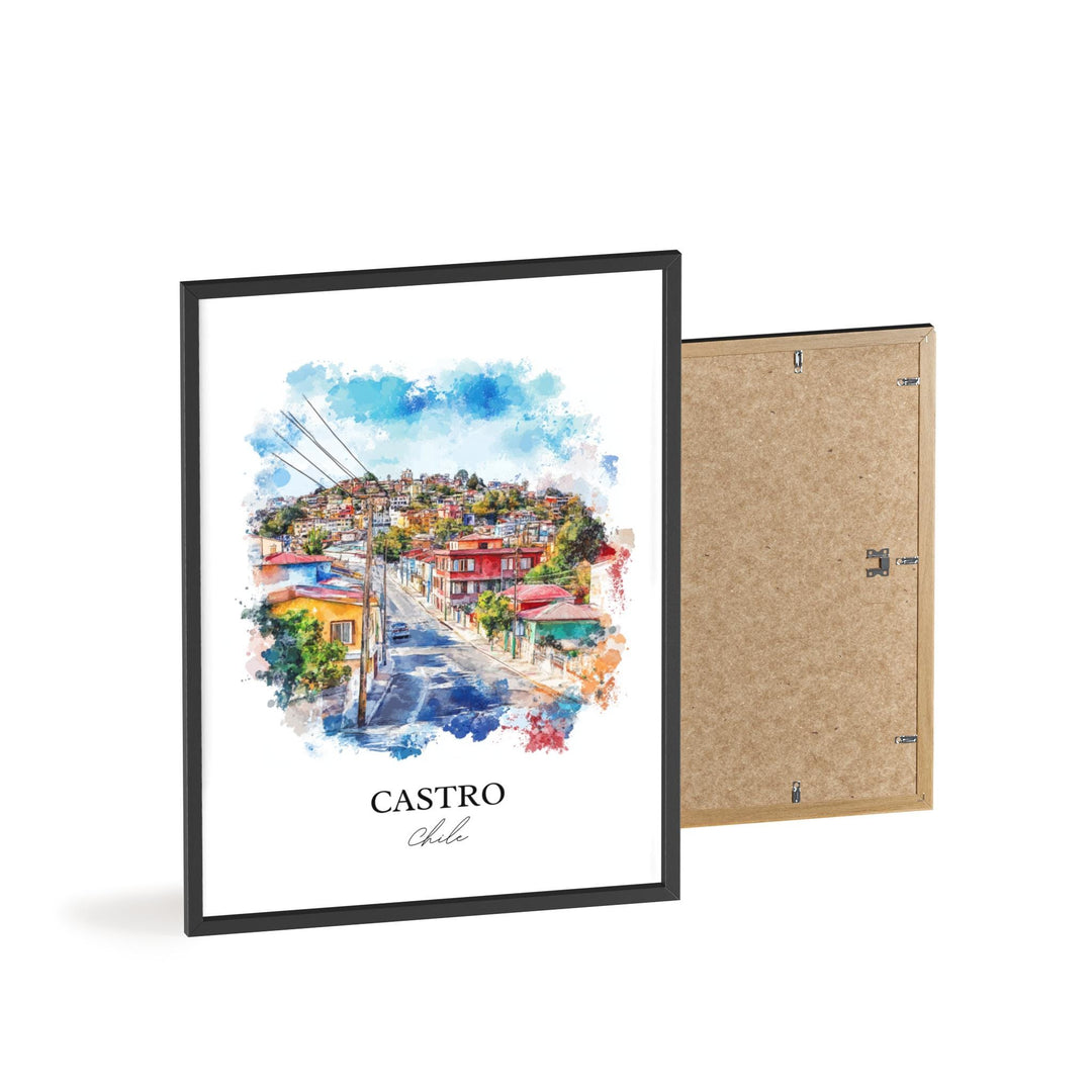 Castro Chile Wall Art, Chiloé Island Print, Chile Watercolor Art, Castro Chile Gift, Travel Print, Travel Poster, Housewarming Gift