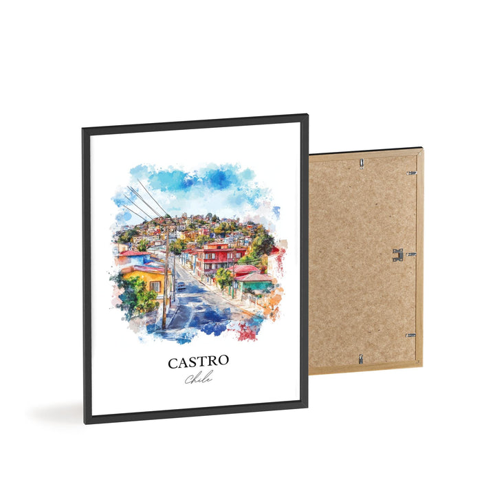 Castro Chile Wall Art, Chiloé Island Print, Chile Watercolor Art, Castro Chile Gift, Travel Print, Travel Poster, Housewarming Gift