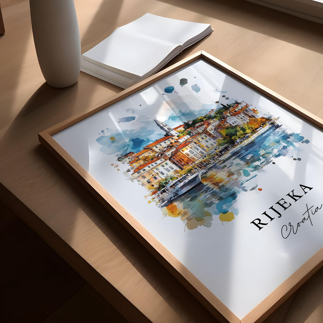 Rijeka Wall Art, Rijeka Croatia Print, Kvarner Bay Watercolor Art, Rijeka Gift, Croatia Travel Prints, Travel Poster, Housewarming Gift