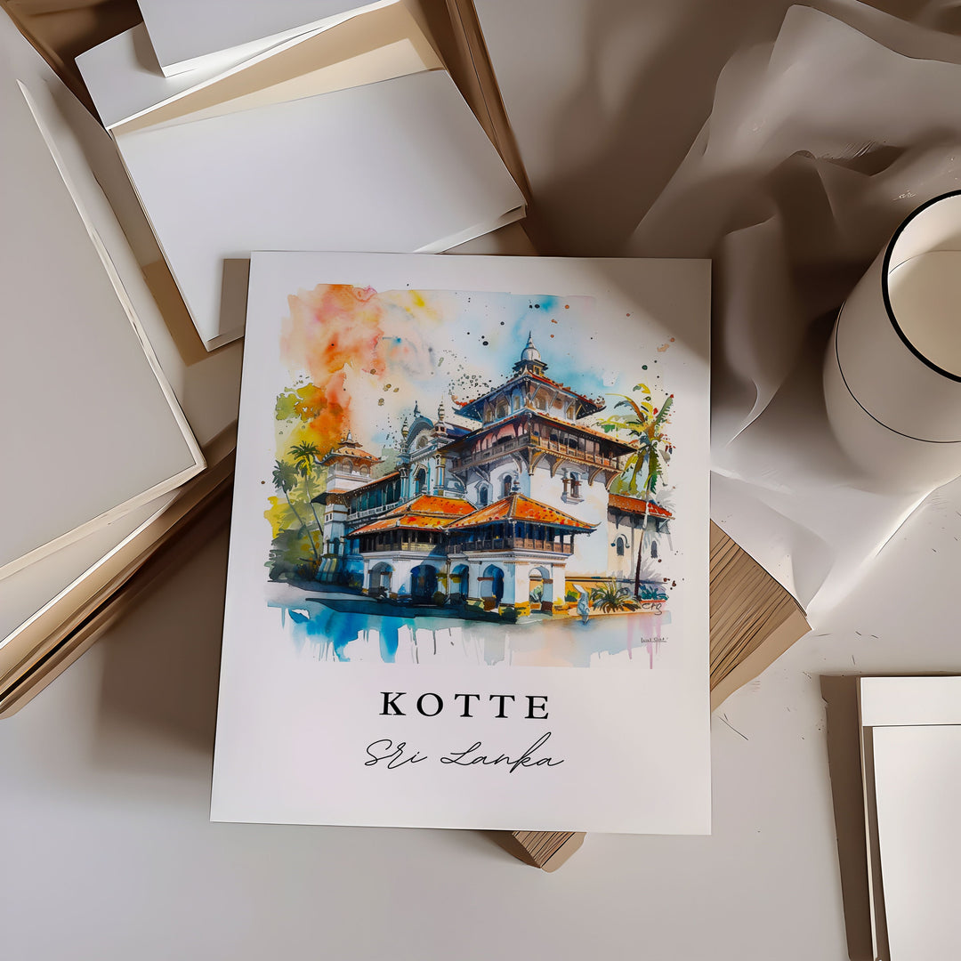 Kotte watercolor travel art - Sri Lanka, Kotte print, Wedding gift, Birthday present, Custom Text, Perfect Gift