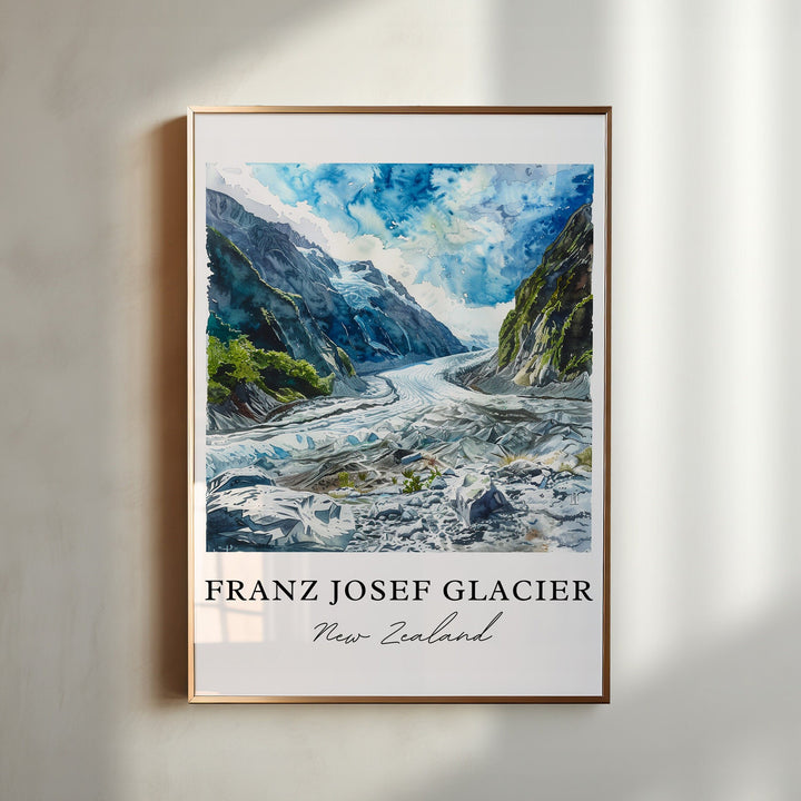 Franz Josef Glacier Wall Art, Westland Tai Print, New Zealand Watercolor, Franz Josef NZ Gift, Travel Print, Travel Poster, New Zealand Art