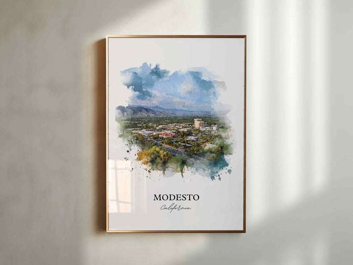 Modesto, California Wall Art, Modesto Print, Modesto California Watercolor, Stanislaus County Gift, Travel Print, Travel Poster, Housewarming Gift