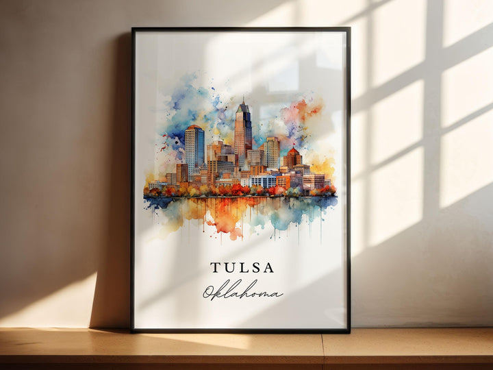 Tulsa OK Wall Art, Tulsa Print, Tulsa Watercolor Art, Tulsa Oklahoma Gift,