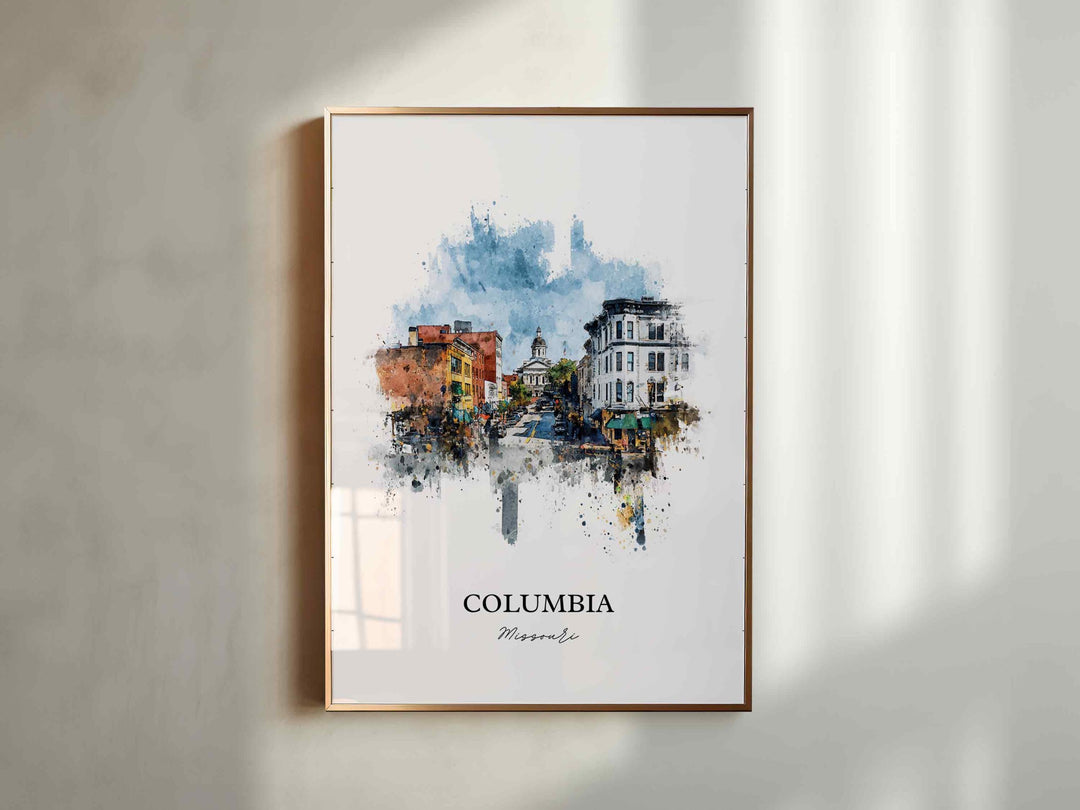 Columbia Missouri Wall Art, Columbia Print, Columbia MO Watercolor Art, Missouri Gift, Travel Print, Travel Poster, Housewarming Gift