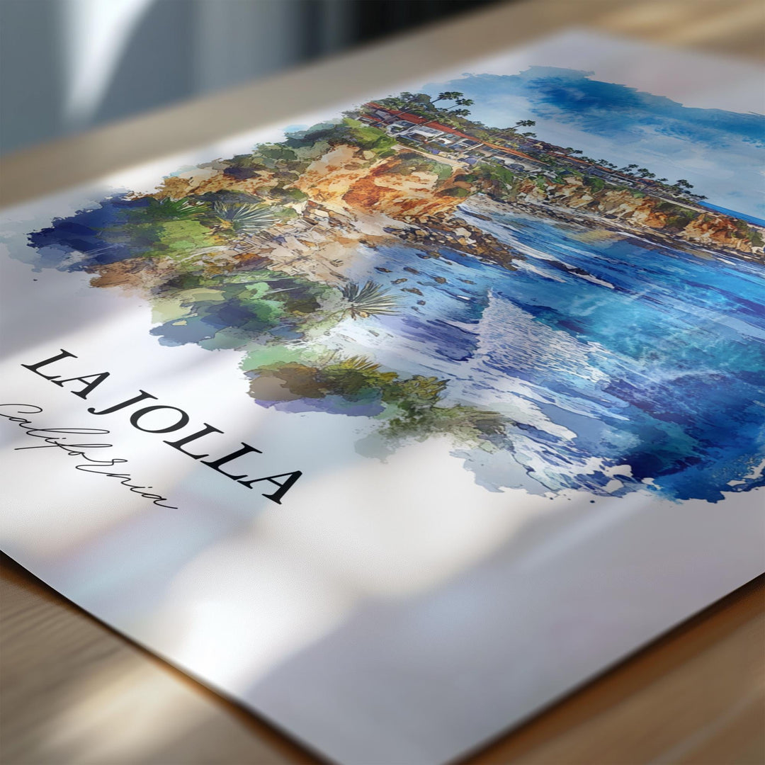 La Jolla Wall Art, San Diego Print, La Jolla CA Watercolor Art, La Jolla California Gift, Travel Print, Travel Poster, Housewarming Gift