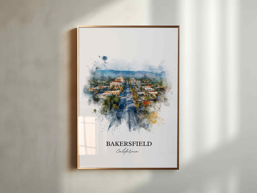 Bakersfield, California Wall Art, Bakersfield Print, Bakersfield Watercolor Art, Bakersfield Gift, Travel Print, Travel Poster, Housewarming Gift