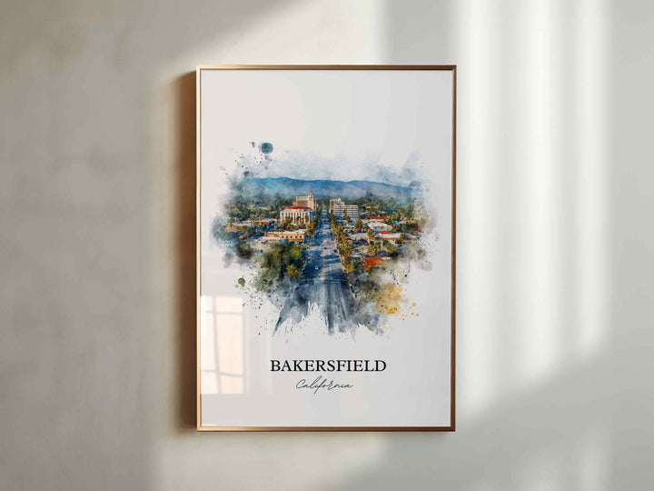 Bakersfield, California Wall Art, Bakersfield Print, Bakersfield Watercolor Art, Bakersfield Gift, Travel Print, Travel Poster, Housewarming Gift