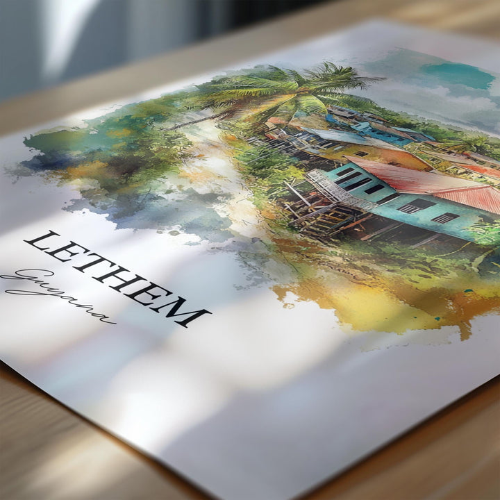 Lethem Guyana Wall Art, Guyana Print, Guyana Watercolor Art, Lethem Guyana Gift, Travel Print, Travel Poster, Housewarming Gift