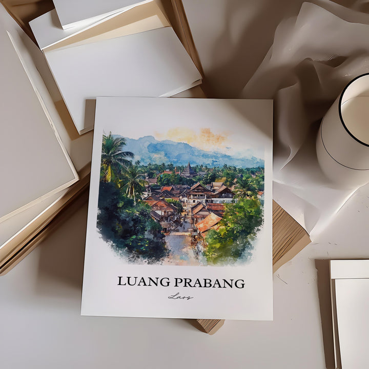 Luang Prabang Wall Art, Luang Prabang Print, Laos Watercolor Art, Luang Prabang Gift, Travel Print, Travel Poster, Housewarming Gift