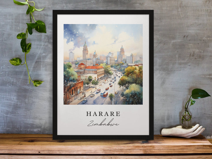 Harare wall art - Zimbabwe, Harare poster, Harare Wedding gift, Harare Zimbabwe Skyline, Custom Text, Personalized Gift