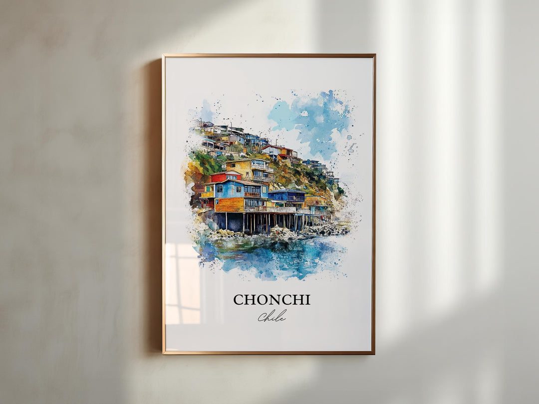Chonchi Chile Wall Art, Chonchi Print, Chile Watercolor Art, Chonchi Chile Gift, Travel Print, Travel Poster, Housewarming Gift