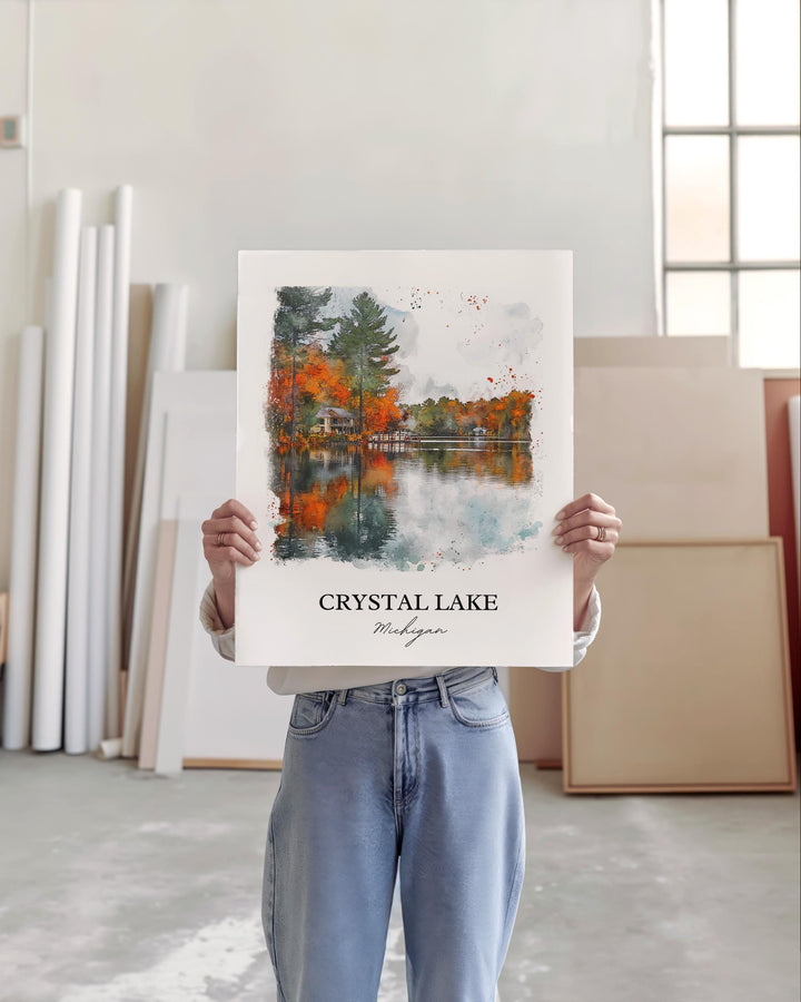 Crystal Lake Michigan Wall Art, Lake Michigan Print, Michigan Watercolor, Crystal Lake Gift, Travel Print, Travel Poster, Housewarming Gift