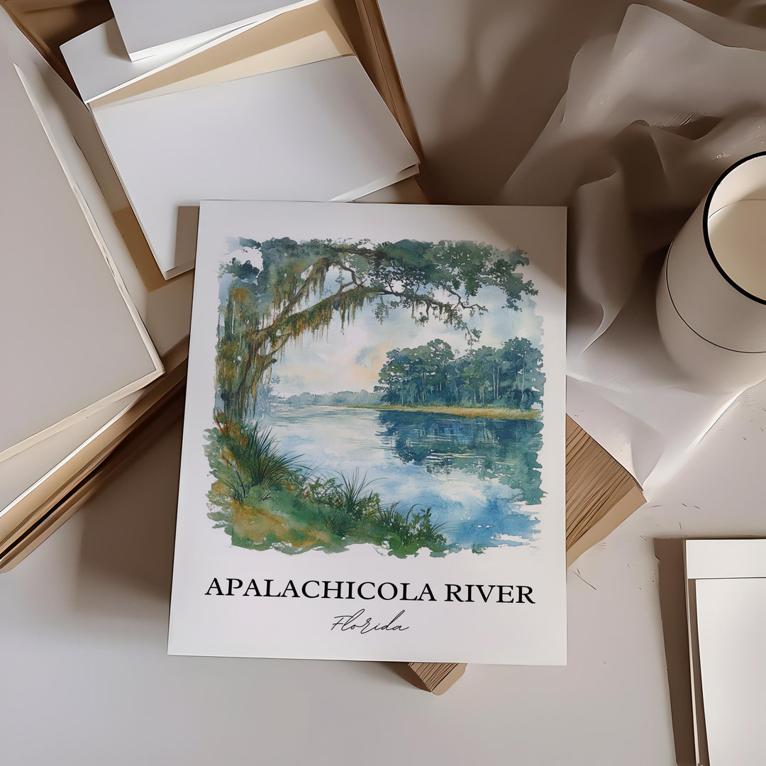 Apalachicola River Wall Art, Apalachicola Print, Florida Watercolor, Apalachicola River Gift, Travel Print, Travel Poster, Housewarming Gift
