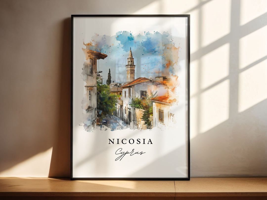 Nicosia watercolor travel art - Cyprus, Nicosia print, Wedding gift, Birthday present, Custom Text, Perfect Gift