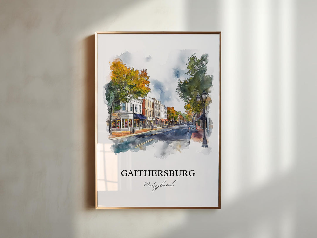 Gaithersburg Art, Montgomery County Print, Maryland Watercolor Art, Gaithersburg MD Gift, Travel Print, Travel Poster, Housewarming Gift