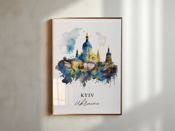 Kyiv traditional travel art - Ukraine, Kiev poster, Wedding gift, Birthday present, Custom Text, Personalised Gift