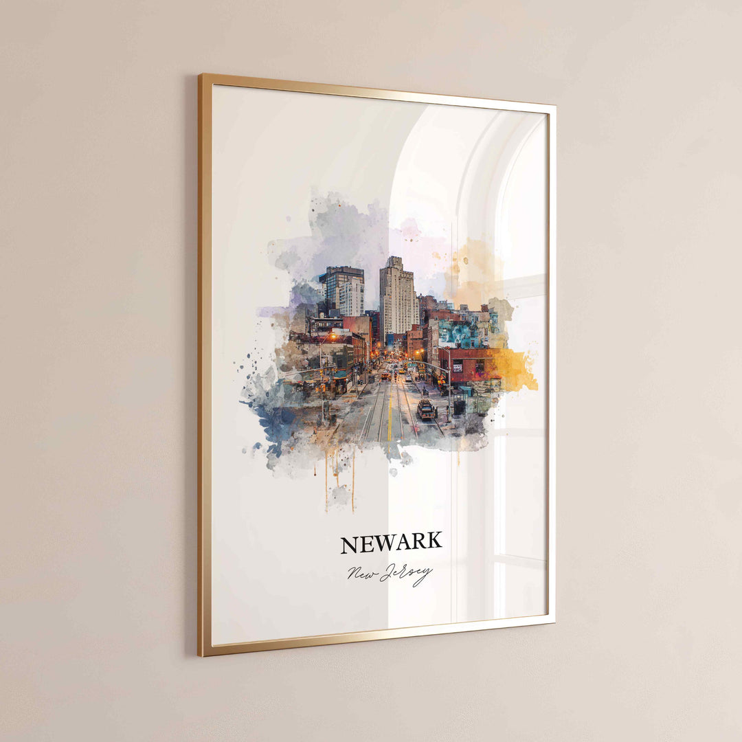 Newark NJ Wall Art, Newark Print, Newark Watercolor Art, Newark NJ Skyline Gift, Travel Print, Travel Poster, Housewarming Gift