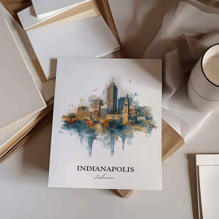 Indianapolis Wall Art, Indianapolis Print, Indy Watercolor Art, Indiana Gift, Travel Print, Travel Poster, Housewarming Gift