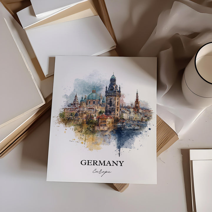 Germany Wall Art, Germany Country Print, Germany Watercolor Art, Germany Gift, Travel Print, Travel Poster, Housewarming Gift