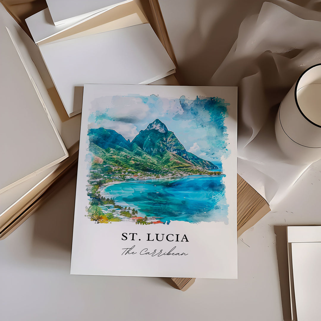 St. Lucia Wall Art, St. Lucia Print, St. Lucia Watercolor, Caribbean Island Gift,