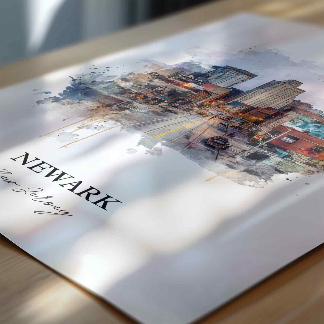 Newark NJ Wall Art, Newark Print, Newark Watercolor Art, Newark NJ Skyline Gift, Travel Print, Travel Poster, Housewarming Gift
