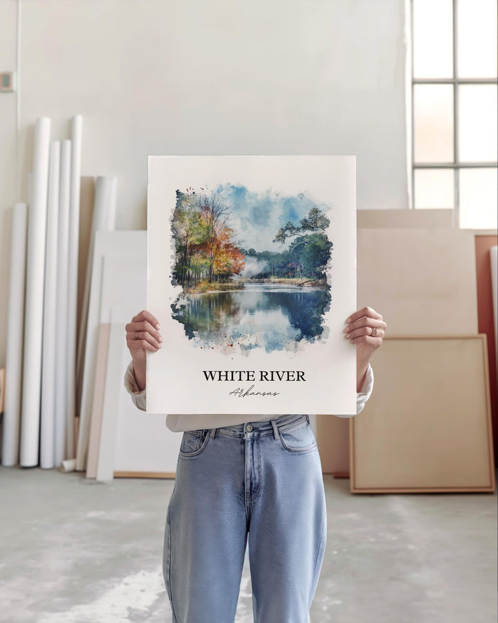 White River Wall Art, Boston Mountains Print, Arkansas Watercolor Art, White River Gift, Travel Print, Travel Poster, Housewarming Gift