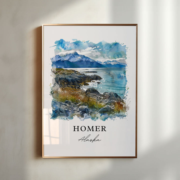 Homer Alaska Wall Art, Kachemak Bay Print, Homer AK Watercolor, Homer Gift,