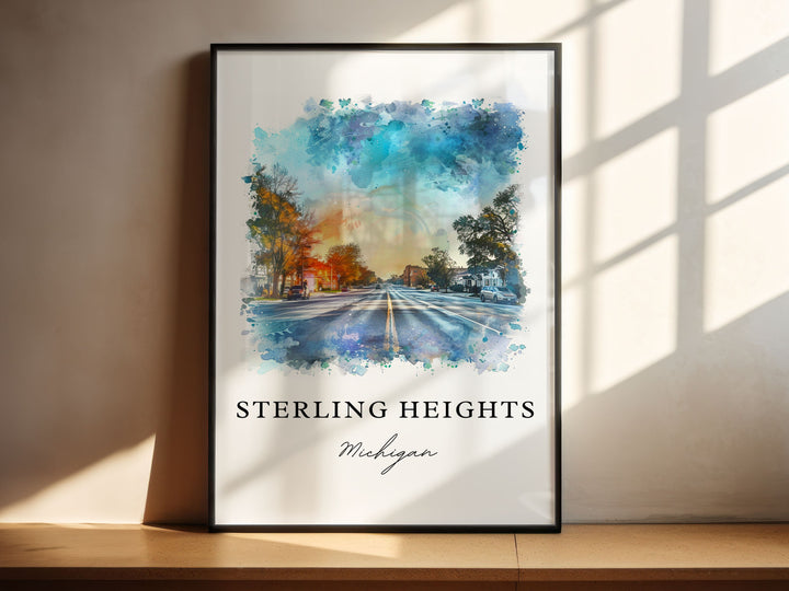 Sterling Heights Art, Sterling Heights MI Print, Sterling Heights Watercolor, Detroit Gift,