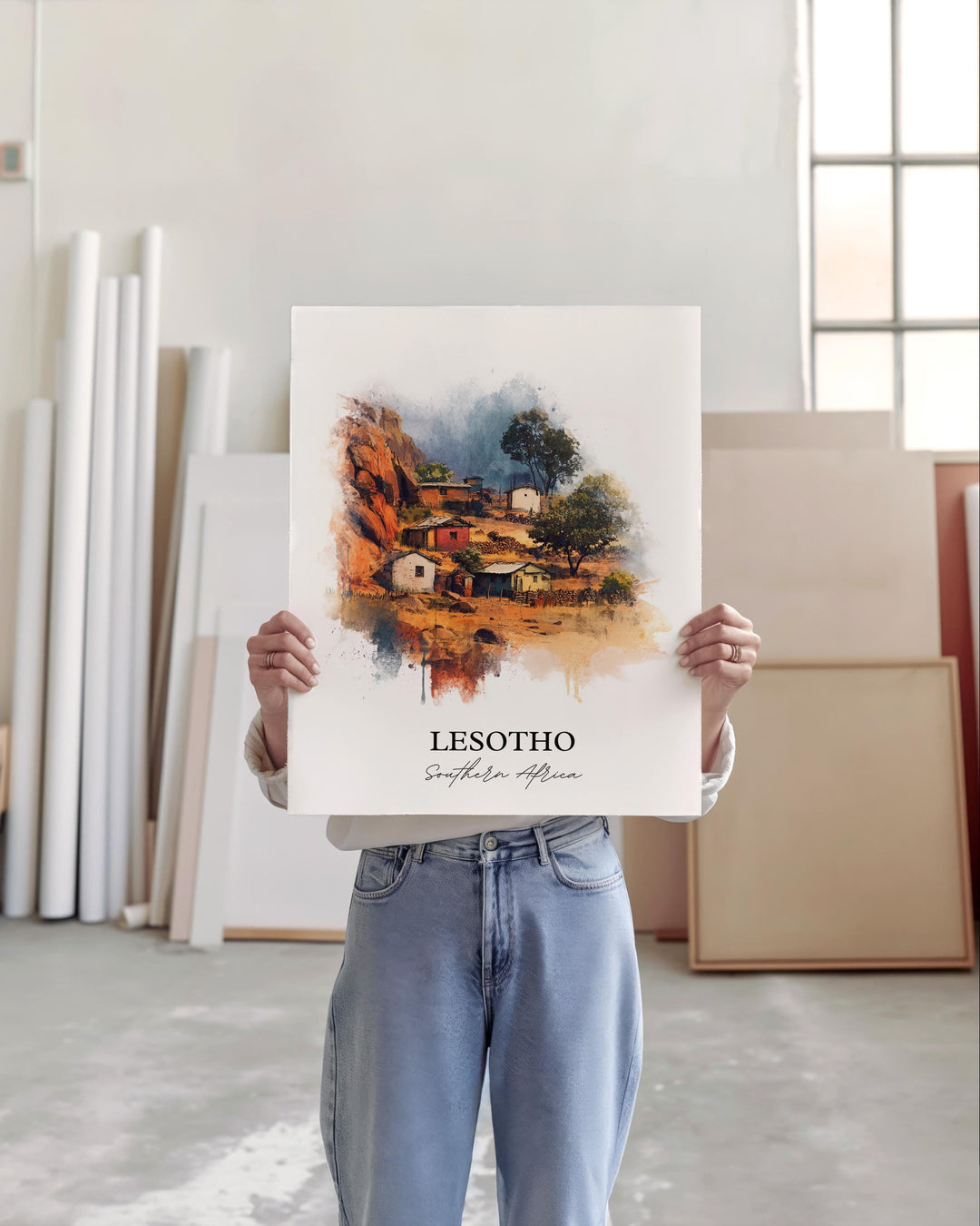 Lesotho Wall Art, Lesotho Print, Lesotho Watercolor Art, Lesotho Afica Gift, Travel Print, Travel Poster, Housewarming Gift