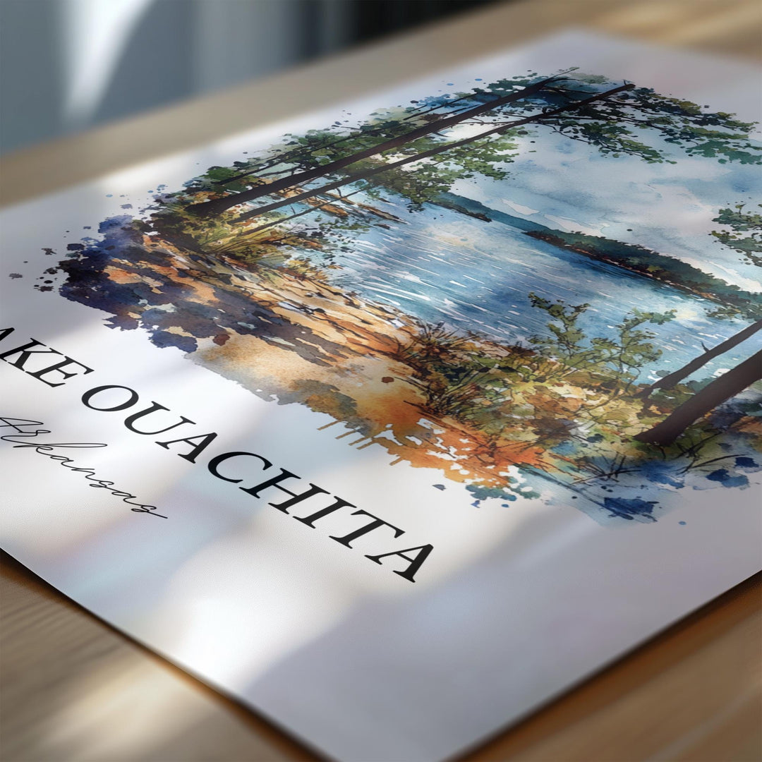Lake Ouachita Wall Art, Ouachita Forest Print, Arkansas Watercolor Art, Lake Ouachita Gift, Travel Print, Travel Poster, Housewarming Gift