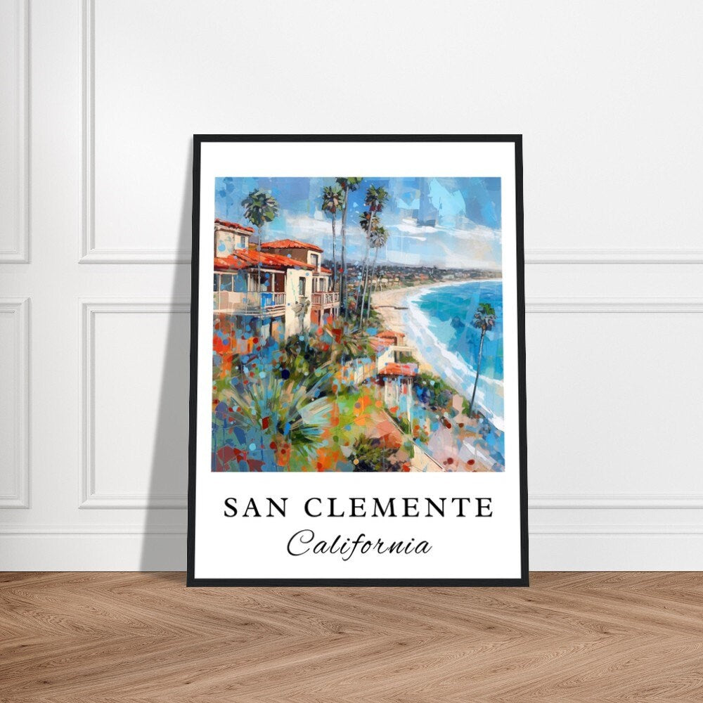 San Clemente traditional travel art - California, San Clemente poster, Wedding gift, Birthday present, Custom Text, Personalised Gift