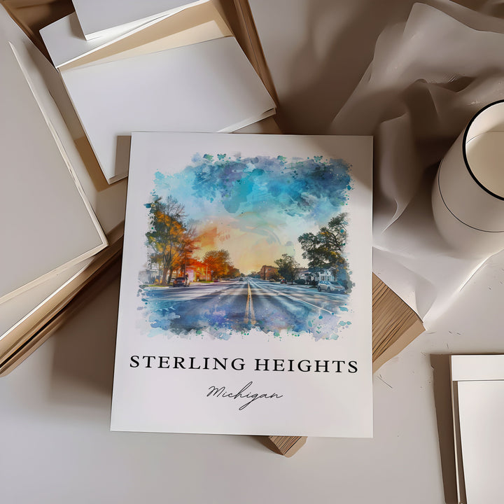 Sterling Heights Art, Sterling Heights MI Print, Sterling Heights Watercolor, Detroit Gift,