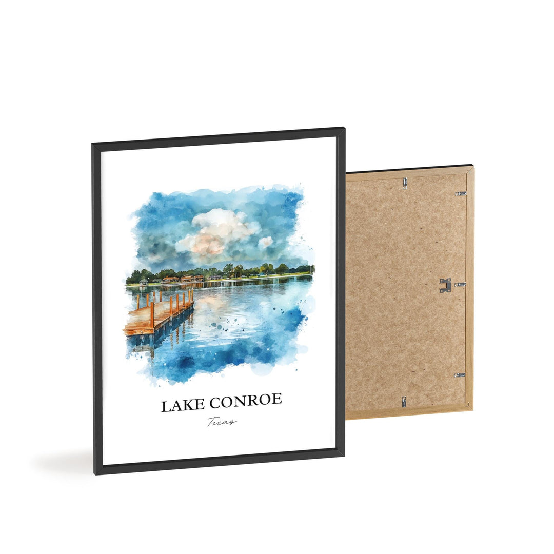 Lake Conroe Wall Art, Montgomery County Print, Texas Watercolor Art, Lake Conroe TX Gift, Travel Print, Travel Poster, Housewarming Gift