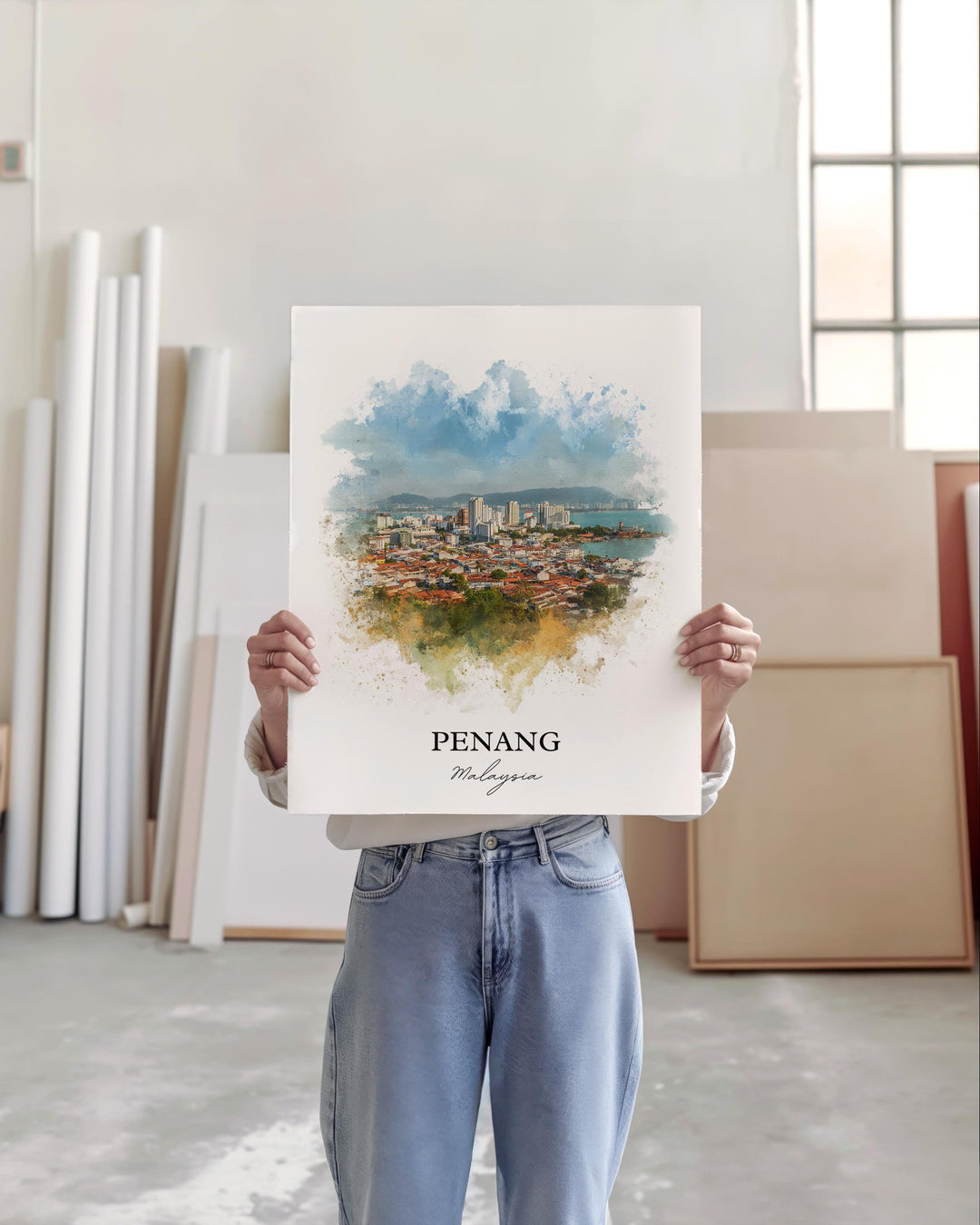 Penang Wall Art, Penang Malaysia Print, Malaysia Watercolor Art, Penang Malaysia Gift, Travel Print, Travel Poster, Housewarming Gift