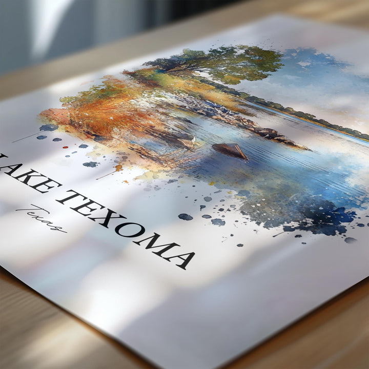 Lake Texoma Wall Art, Tulsa Oklahoma Print, Texas Watercolor Ar, Lake Texoma Gift, Travel Print, Travel Poster, Housewarming Gift