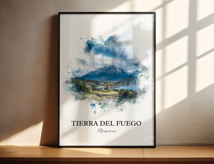Tierra del Fuego Art, Chile Print, Argentina Watercolor Art, Tierra del Fuego Gift, South America Print, Travel Poster, Housewarming Gift