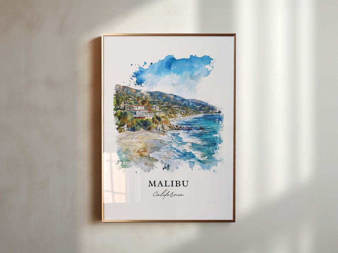 Malibu Wall Art, Malibu California Print, LA Watercolor Art, Malibu Cali Gift, Malibu